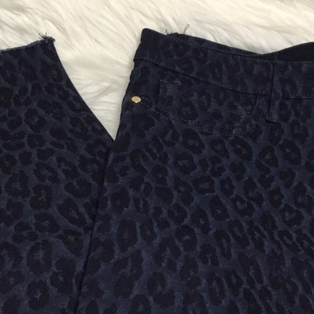 Leopard Print Skinny Jeans Sam Edelman The Kitten Indigo Deep Dark Blue Raw Hem